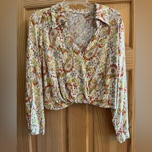 Christian Siriano LightWeight Long sleeve Faux Wrap Paisley Blouse Size M
